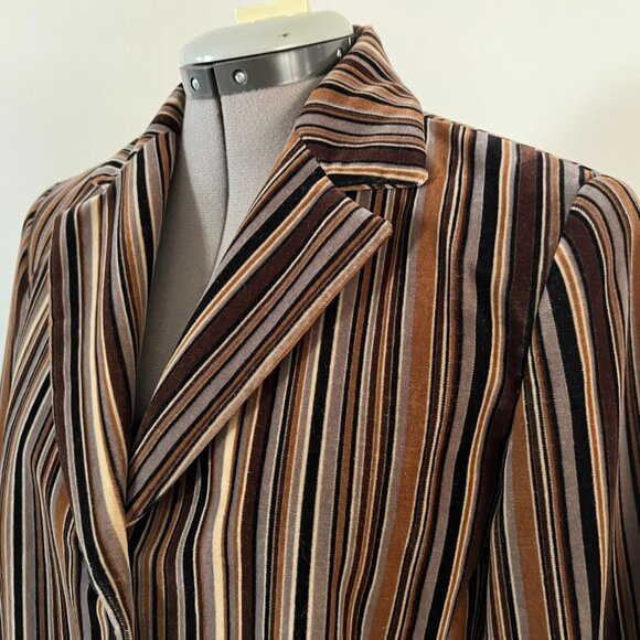 Lafayette 148 Sz 6 Velvet Brown Multi Stripe Chesterfield Single Breasted Coat - Picture 2 of 10